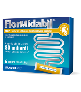 FlorMidabil Stop - Integratore per l'equilibrio della flora batterica intestinale - con Stevia - 6 bustine orosolubili
