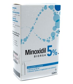 Minoxidil Biorga Soluzione Cutanea 5% - Per il trattamento dell'alopecia - 3 Flaconi da 60 ml