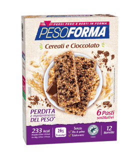 Pesoforma Barrette Cereali e Cioccolato - Barrette sostitutive del pasto per perdere peso - 6 barrette