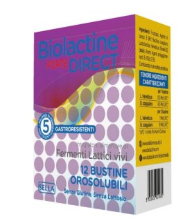 Biolactine Direct Forte - Integratore per l'equilibrio della flora batterica intestinale - 12 bustine orosolubili