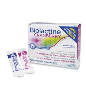 Biolactine Cranberry - Integratore con 2 miliardi di fermenti lattici vivi - 10 bustine A + 10 bustine B