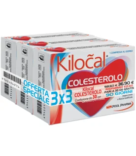 Kilocal Colesterolo - Integratore alimentare per il controllo del colesterolo - 3 confezioni da 30 compresse ciascuna