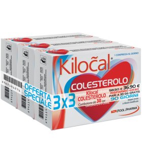 Kilocal Colesterolo - Integratore alimentare per il controllo del colesterolo - 3 confezioni da 30 compresse ciascuna