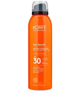 Korff Sun Secret Olio Spray Protettivo Anti-Età SPF30 - Olio spray solare corpo e capelli tocco secco - 200 ml