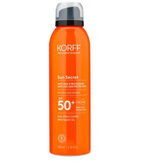 Korff Sun Secret Olio Spray Protettivo Anti-Età SPF50+ - Olio spray solare invisibile corpo tocco secco - 200 ml