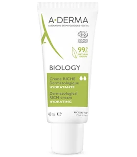 A-Derma Biology Crema Ricca - Crema viso idratante per pelle fragile e secca - 40 ml
