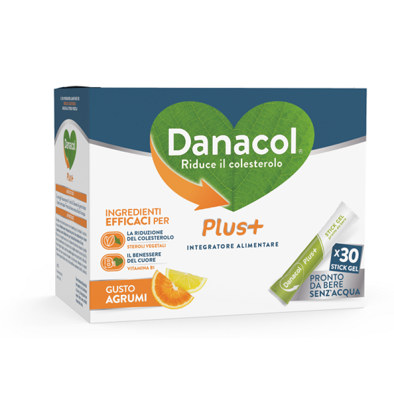 Danacol Plus+ - Integratore alimentare per la riduzione del colesterolo -  30 Stick pronti da bere