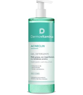 Dermovitamina Acneclin Gel Detergente Viso e Corpo - Detergente per pelle grassa a tendenza acneica - 400 ml