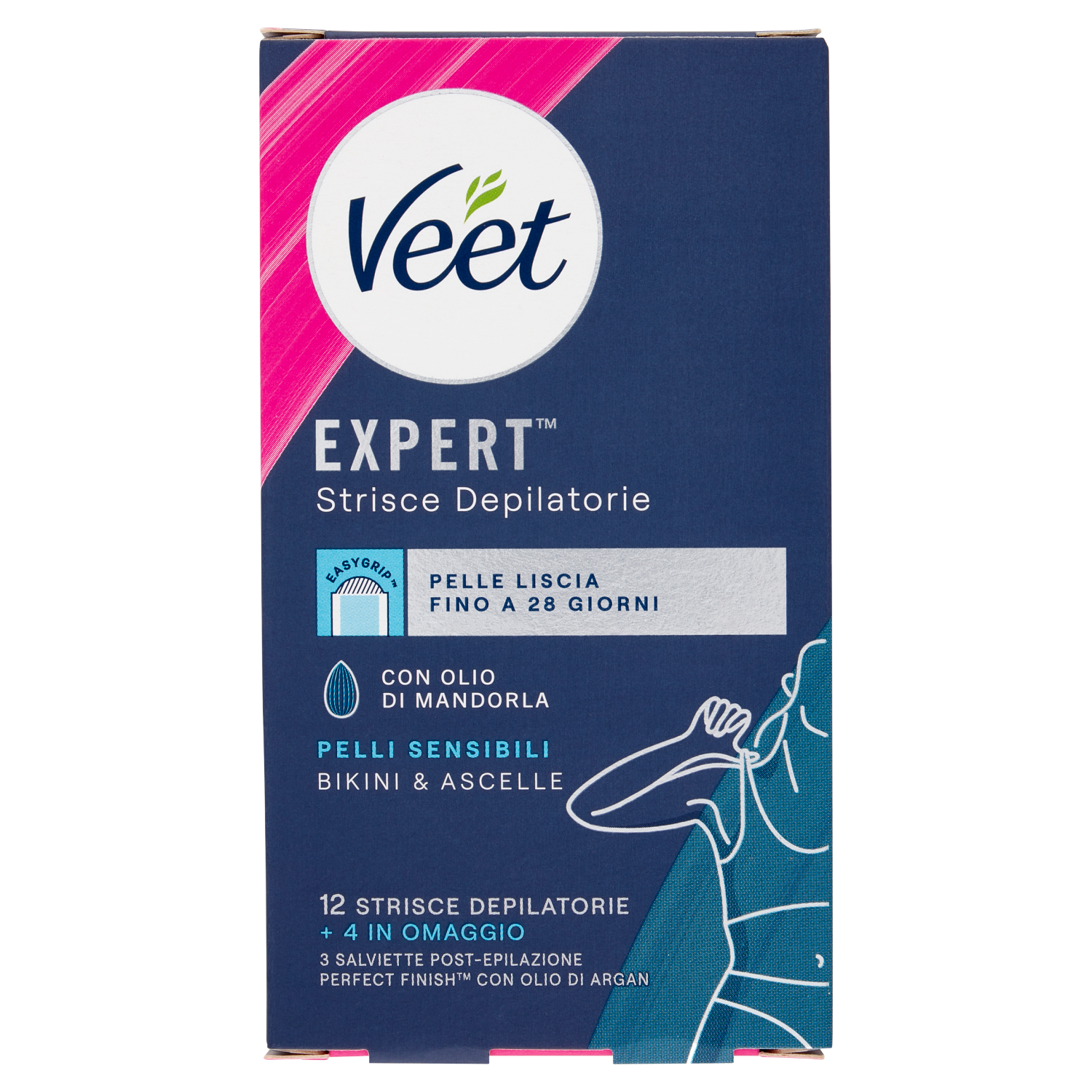 Veet Expert Strisce Ascelle/Bikini Pelli Sensibili 12+4 Strisce + Salviette Post-Epilazione - - - Immagine 7