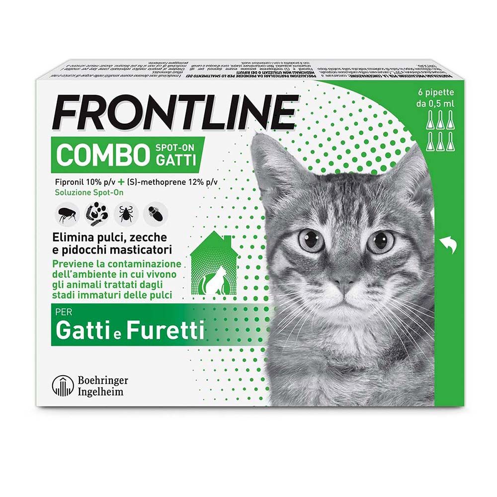 Frontline Combo Gatti X6 Pipette, Antiparassitario Per Gatti, Gattini E Furetti, Contro Pulci, Zecche, Uova, Larve E Pidocchi-image