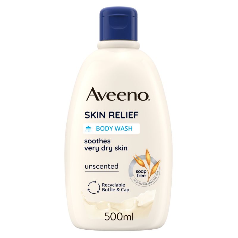 Aveeno Skin Relief Bagno Doccia, Bagnoschiuma lenitivo senza sapone e profumo, Docciaschiuma con triplo complesso di Avena, Bagnodoccia quotidiano per pelli molto secche e sensibili, 500 ml