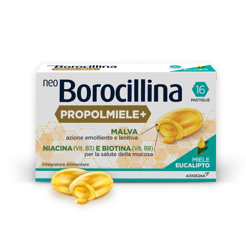 Neoborocillina Propolmiele+ Integratore Per La Gola Gusto Miele E Eucalipto 16 Pastiglie - Immagine 5