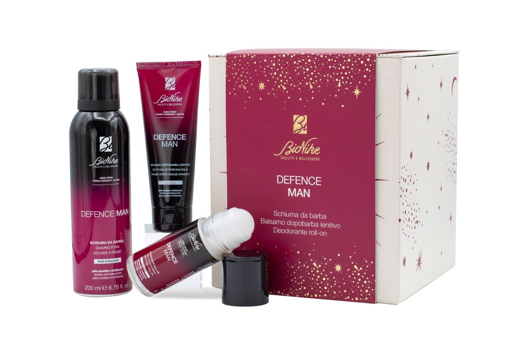 Bionike Cofanetto di Natale Defence Man - Schiuma da barba + Balsamo dopobarba lenitivo + Deodorante roll on