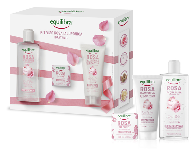 Equilibra Viso Kit Rosa Ialuronica Idratante 1 Rosa Acqua Pura Rinfrescante 200 Ml + 1 Rosa Sapone Detergente 50 G + 1 Rosa Ialuronica Crema Viso Idratante 75 Ml - Immagine 5