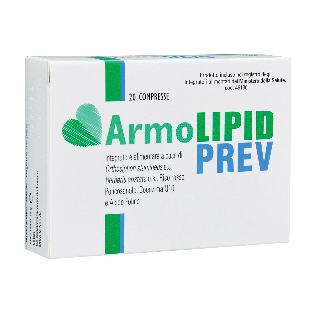 meda pharma spa armolipid prev - integratore per il controllo del colesterolo - 20 compresse, rosso